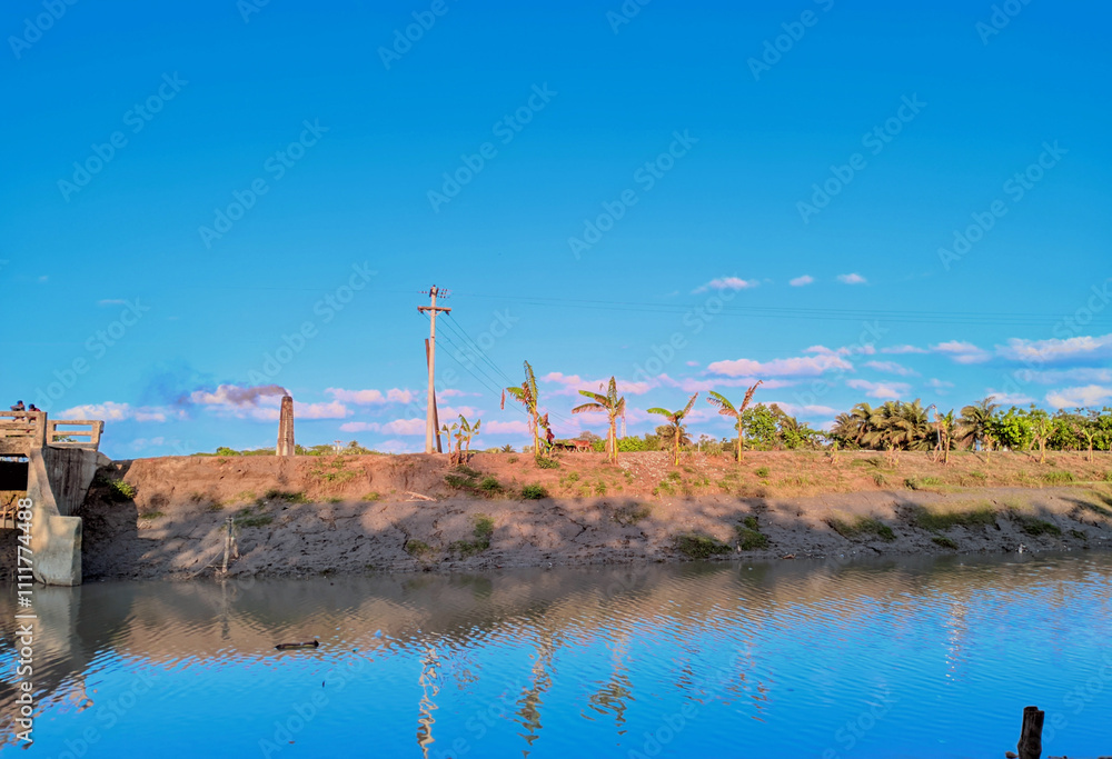 Riverside nature view with blue sky in Bangladesh. Best view for holiday