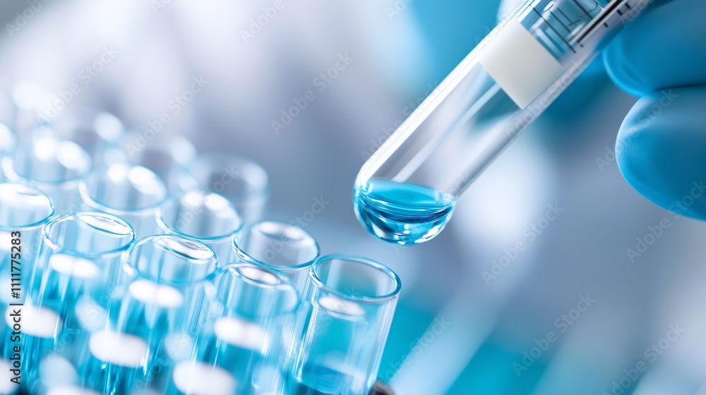 Laboratory technician handling test tube with liquid in a research facility during a daytime experiment Laboratory technician handling test tube with liquid in a research facility during a daytime experiment