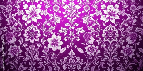 Victorian wallpaper with intricate floral design in purple and white hues, luxurious, background