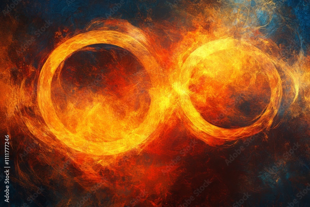 Fototapeta premium Abstract Representation of Infinity Symbol in Fiery Colors, Blazing Flames, and Dramatic Hues, Evoking Passion and Energy in a Dynamic Visual Composition