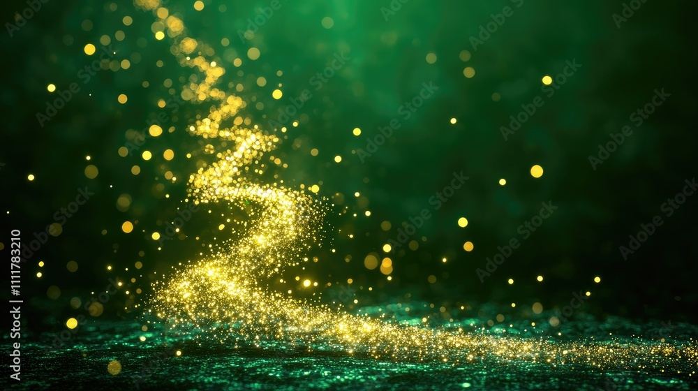 Naklejka premium Shimmering Christmas lights forming the shape of a fir tree on a festive green background, evoking seasonal joy