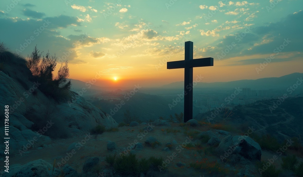 AI generator image of Material of Jesus Cross sun coming out from behind the mountain and in front a cross AI generator image of Material of Jesus Cross sun coming out from behind the mountain and in front a cross
