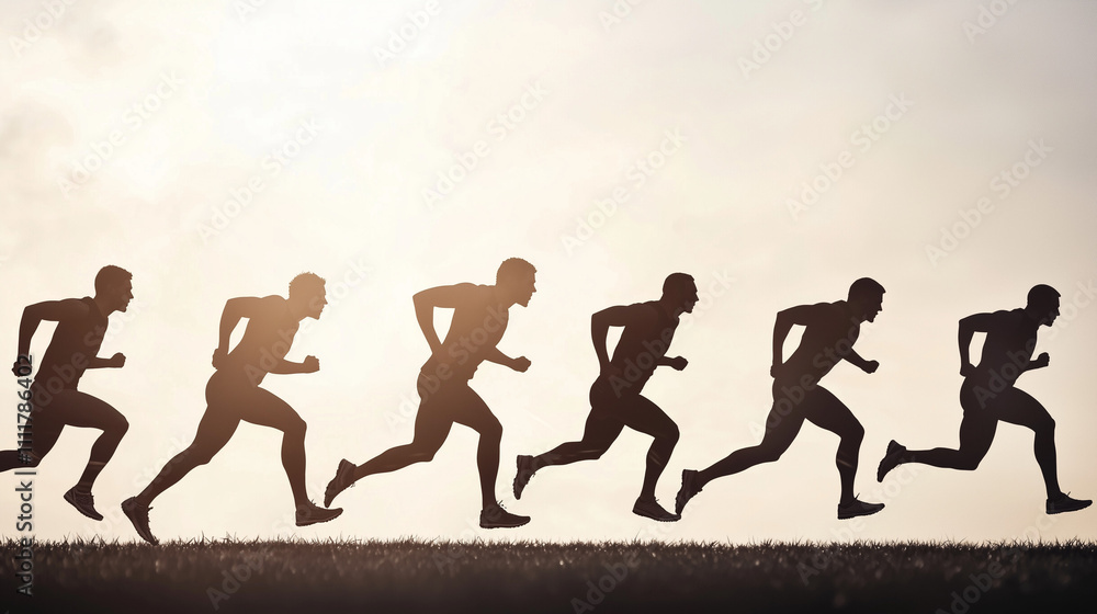 Silhouettes of Runners: A powerful image of determination and perseverance, capturing the motion and focus of runners striving towards a common goal. This silhouette photo conveys a sense of speed. Silhouettes of Runners: A powerful image of determination and perseverance, capturing the motion and focus of runners striving towards a common goal. This silhouette photo conveys a sense of speed.