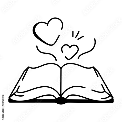 A sketchy style icon of holy book with hearts 

