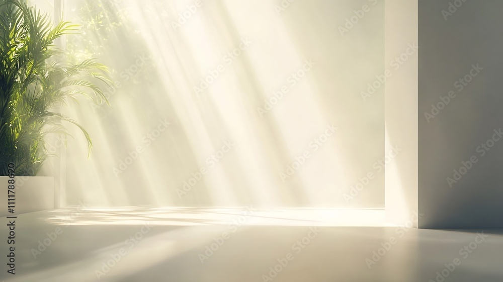 Bright and Serene Interior with Sunlit Window and Greenery Bright and Serene Interior with Sunlit Window and Greenery
