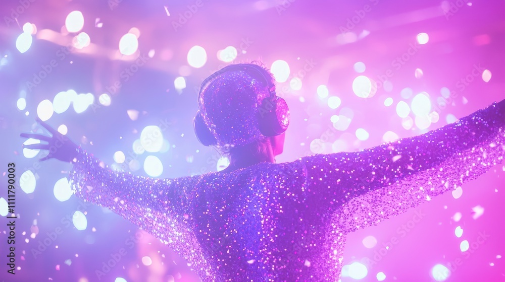 Enchanting Christmas Rave with Sparkling Performer Amid Joyful Atmosphere and Swirling Lights - Ultra-Detailed Image Enchanting Christmas Rave with Sparkling Performer Amid Joyful Atmosphere and Swirling Lights - Ultra-Detailed Image