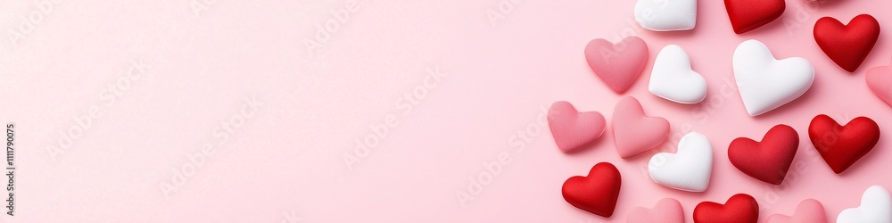 Obraz premium Banner for valentine's day, hearts on pink background, romantic holidays concept, free space for text