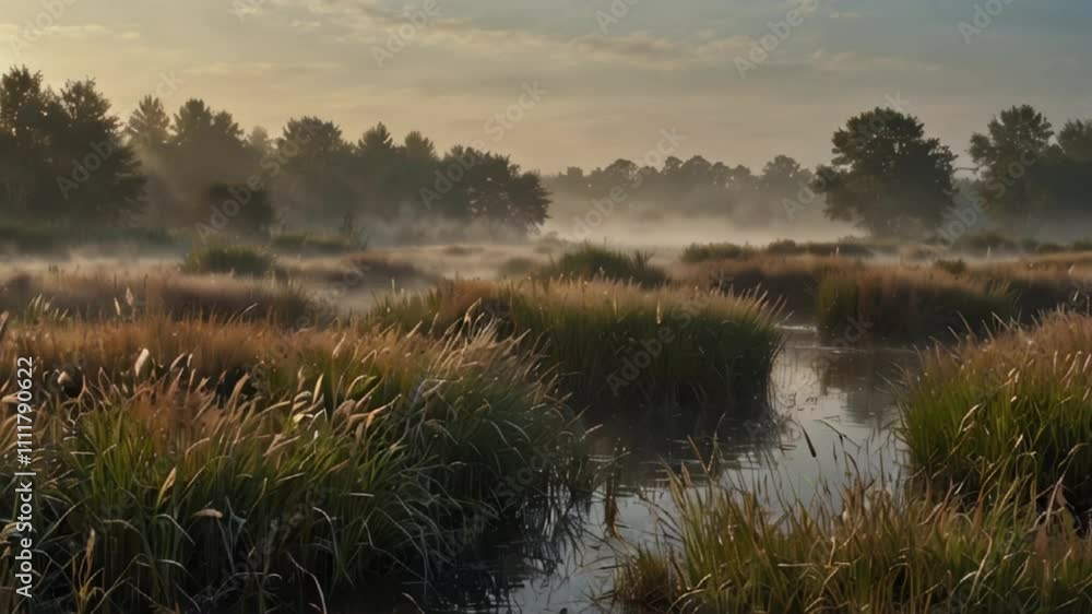 Animation of Reed Grass Whispers. Wind softly moving through mist-covered reeds, creating a calm and tranquil atmosphere. Realistic motion. Animation of Reed Grass Whispers. Wind softly moving through mist-covered reeds, creating a calm and tranquil atmosphere. Realistic motion.
