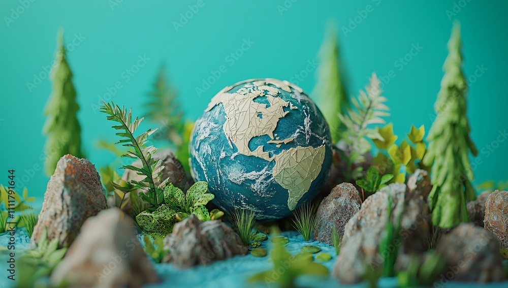 Sustainable Earth 3D Render of Globe in Miniature Ecosystem Sustainable Earth 3D Render of Globe in Miniature Ecosystem