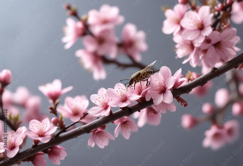 Delicate insect perched on pink blossom branch , insect, taiwan cherry tree Delicate insect perched on pink blossom branch , insect, taiwan cherry tree