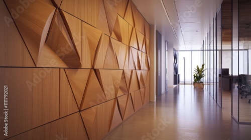 Wall with customizable modular wooden panels, allowing for dynamic patterns and reconfiguration photo