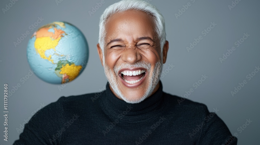 Happy Senior Man Global Happiness World Traveler Smiling Portrait Happy Senior Man Global Happiness World Traveler Smiling Portrait