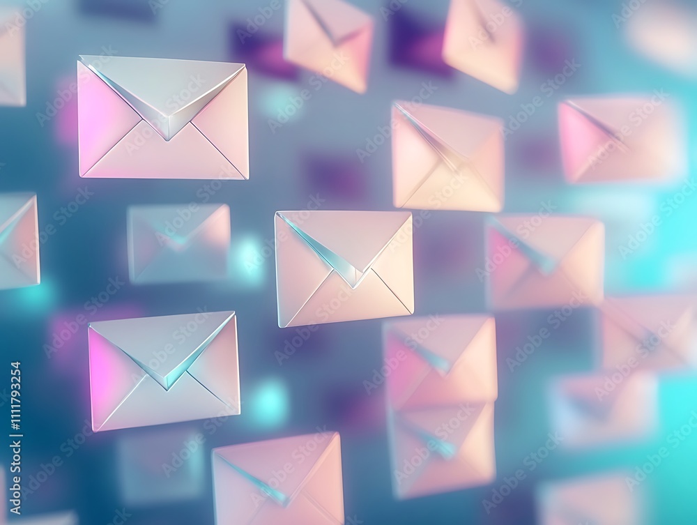 email marketing newsletter concept bright ultrarealistic 3d rendering with envelope icons, Generative Ai email marketing newsletter concept bright ultrarealistic 3d rendering with envelope icons, Generative Ai