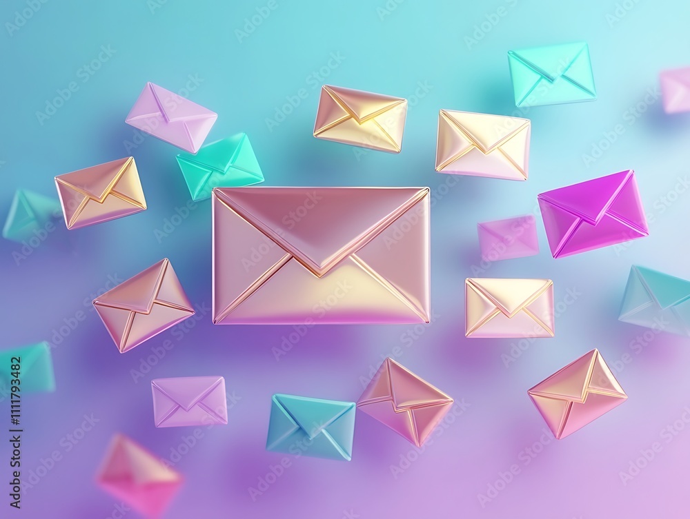 email marketing newsletter concept bright ultrarealistic 3d rendering with envelope icons, Generative Ai email marketing newsletter concept bright ultrarealistic 3d rendering with envelope icons, Generative Ai