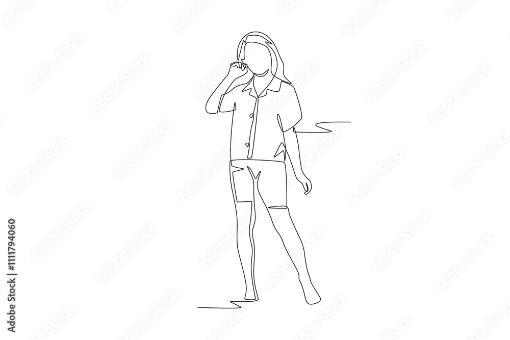 Kids in pijama concept one-line drawing Kids in pijama concept one-line drawing