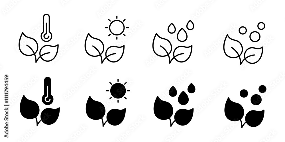 Fototapeta premium Plant set icons. Linear and silhouette style. Vector icons.