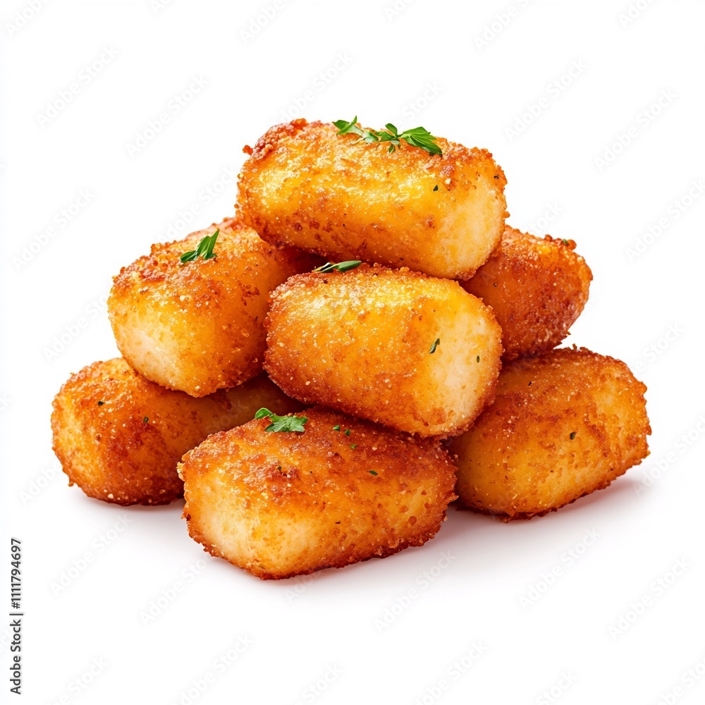 Macro Shot of Crispy Breaded Potato Krokiet a Traditional Polish Side Dish Macro Shot of Crispy Breaded Potato Krokiet a Traditional Polish Side Dish