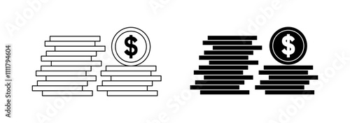 Money icons. Linear and silhouette style. Vector icons.