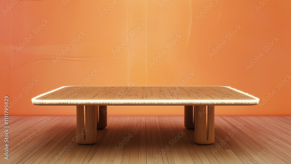 Empty wooden table on abstract orange background Empty wooden table on abstract orange background