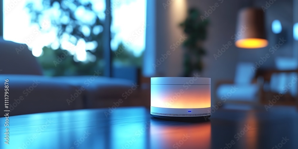 Home intelligent voiceactivated assistant A 3D rendering of a hightech artificial intelligence device with speech recognition for smart home control, Generative Ai Home intelligent voiceactivated assistant A 3D rendering of a hightech artificial intelligence device with speech recognition for smart home control, Generative Ai