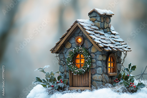 Rustic Birdhouse with Christmas Decorations