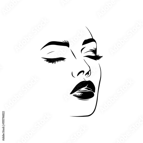 Black silhouette woman face icon vector,pretty girl logo, beauty portrait