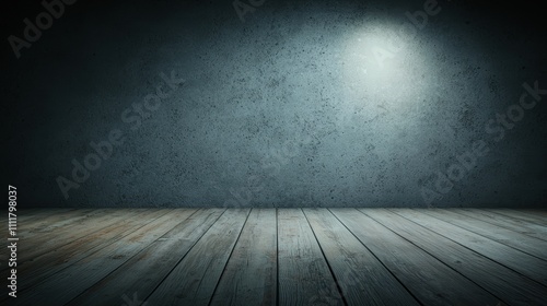 Cinematic Dark Room  Grunge Wall  Wood Floor  Spotlit Background