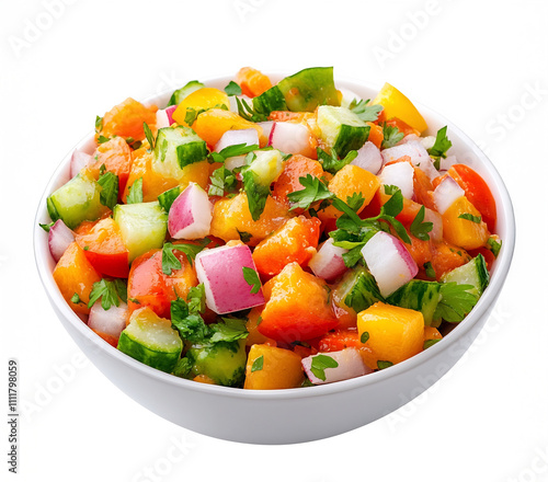 Colorful and Fresh Side Dish Salad Featuring Variety of Vegetables on White Background