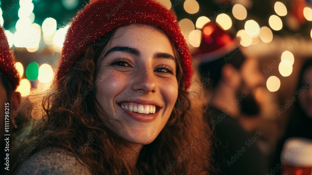 Vibrant Christmas Rave: Close-up of Joyful Partygoers Amid Festive Decorations and Colorful Lights, Embracing Togetherness and Celebration Vibrant Christmas Rave: Close-up of Joyful Partygoers Amid Festive Decorations and Colorful Lights, Embracing Togetherness and Celebration