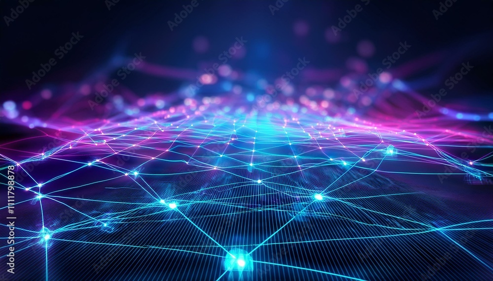 Digital network grid with glowing lines and nodes Digital network grid with glowing lines and nodes