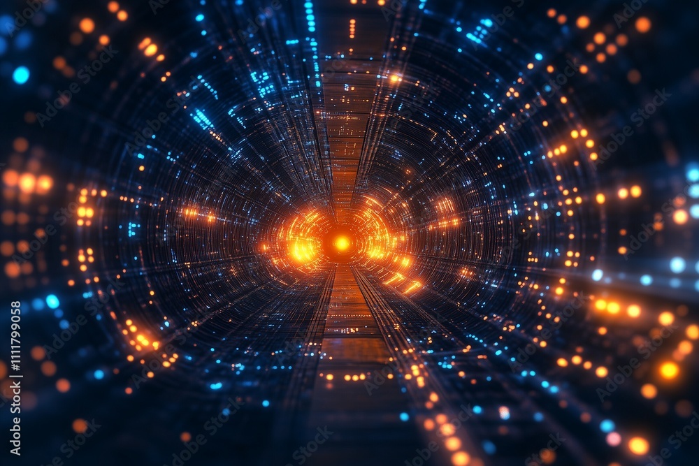 Obraz premium Fly through the tunnel of the future, data network