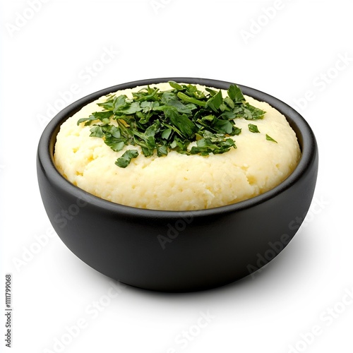 Macro Side Dish Ugali Traditional Tanzanian Cornmeal Porridge on White Background photo