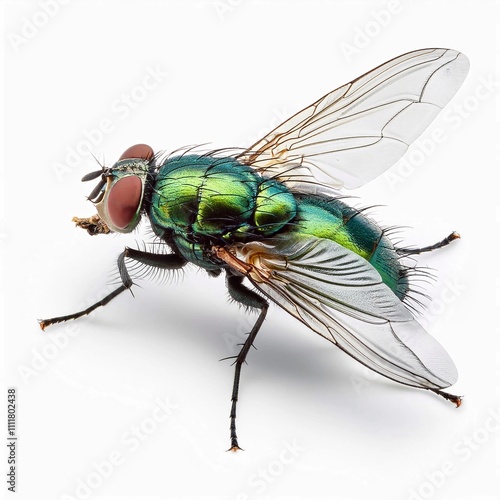 Green fly or house flyisolated on white background with clipping path and full depth of field