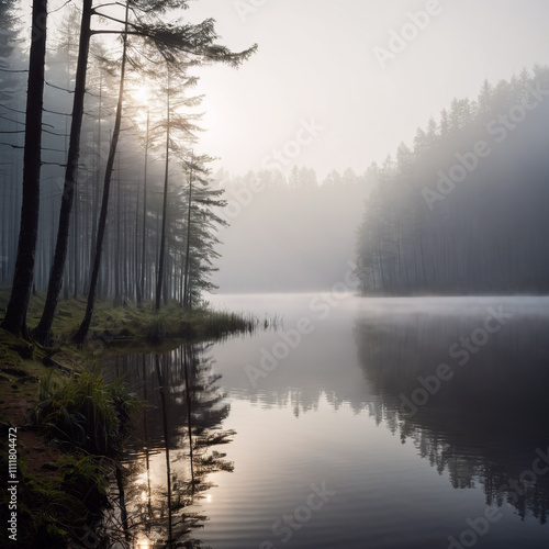 Seen - Naturpracht: Ein Waldsee in mystischer Umarmung photo