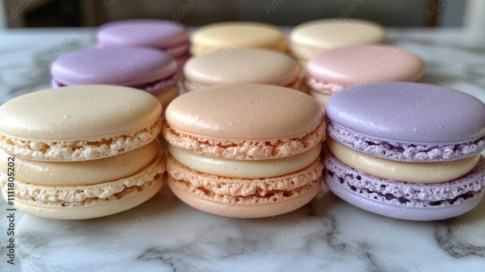 Pastel Macaron Delight, a vibrant display of identical macarons in soft hues, showcasing a tempting array of flavors and exquisite craftsmanship Pastel Macaron Delight, a vibrant display of identical macarons in soft hues, showcasing a tempting array of flavors and exquisite craftsmanship