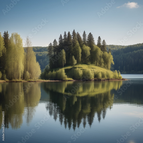 Seen - Eine verträumte Insel ruht im glatten See photo