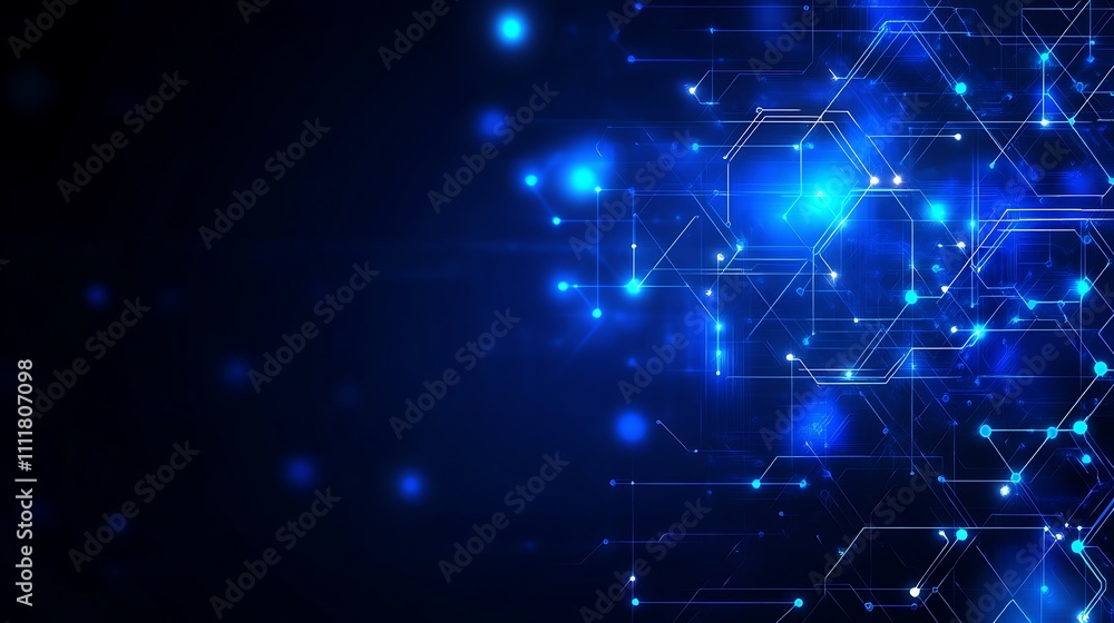 Fototapeta premium Abstract Blue Technology Background with Hexagons and Glowing Dots for Digital Design Projects