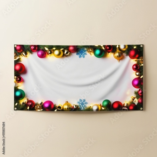 Christmas Greetings: Blank Banner with Ornaments
 photo