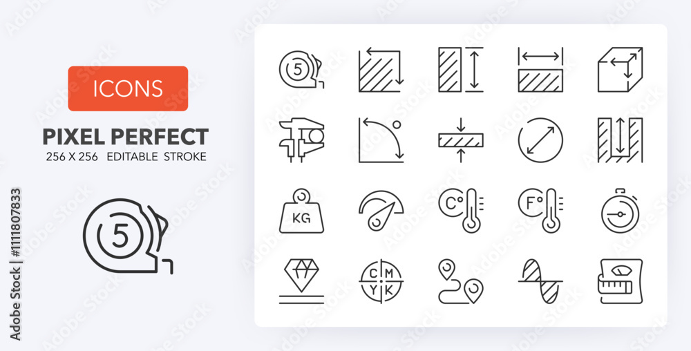 Measuring. Outline symbol collection. Editable vector stroke. 256x256 Pixel Perfect scalable to 128px, 64px... Measuring. Outline symbol collection. Editable vector stroke. 256x256 Pixel Perfect scalable to 128px, 64px...