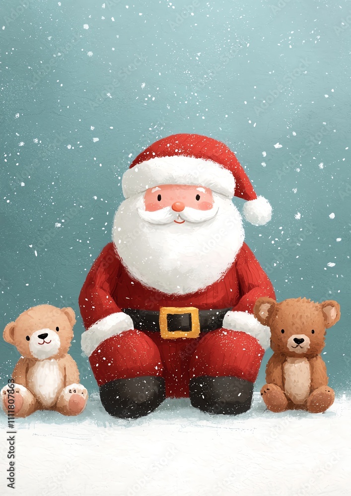 A tiny Santa and baby animals enjoying a snowy winter evening, Cute baby animals, Christmas winter Santa A tiny Santa and baby animals enjoying a snowy winter evening, Cute baby animals, Christmas winter Santa