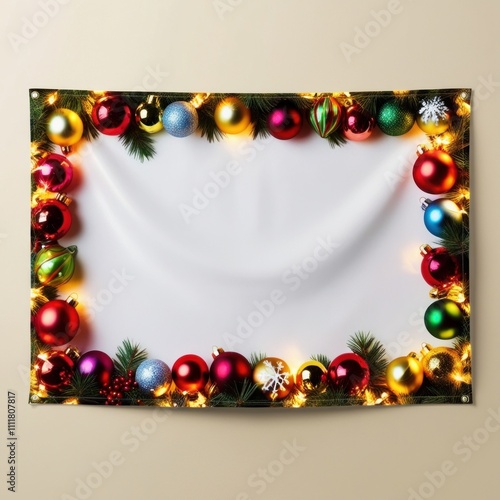 Christmas Greetings: Blank Banner with Ornaments
 photo