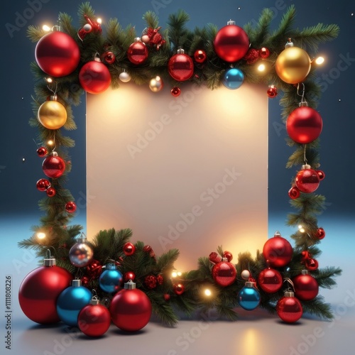 Christmas Greetings: Blank Banner with Ornaments
 photo