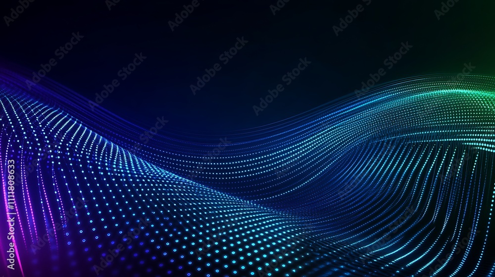 Abstract Colorful Wave Pattern with Dots and Glowing Light on a Dark Background Abstract Colorful Wave Pattern with Dots and Glowing Light on a Dark Background