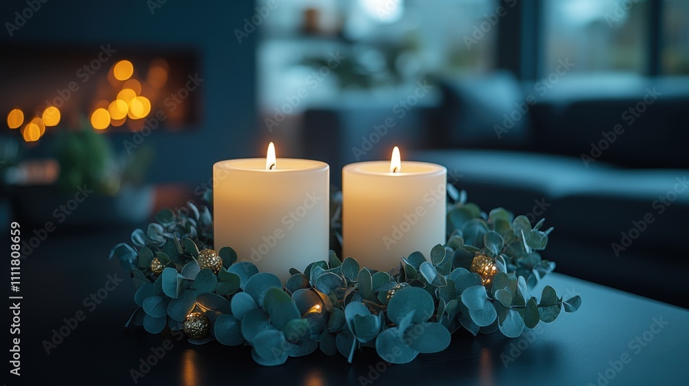 A serene outdoor Advent celebration, with a rustic wooden table holding a wreath of evergreen branches and the first lit candle, snowy pine trees in the background, ultra-realistic winter tranquility A serene outdoor Advent celebration, with a rustic wooden table holding a wreath of evergreen branches and the first lit candle, snowy pine trees in the background, ultra-realistic winter tranquility