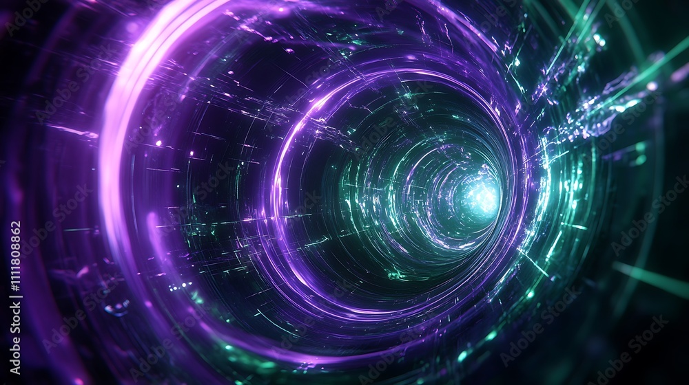 Fototapeta premium Abstract Cosmic Tunnel with Vibrant Swirling Light Effects in Deep Space Environment