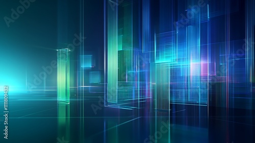 Abstract Digital Background with Colorful Light Beams and Geometric Shapes in Futuristic Design