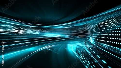 Abstract Digital Background with Flowing Light Trails and Blue Bokeh Effect