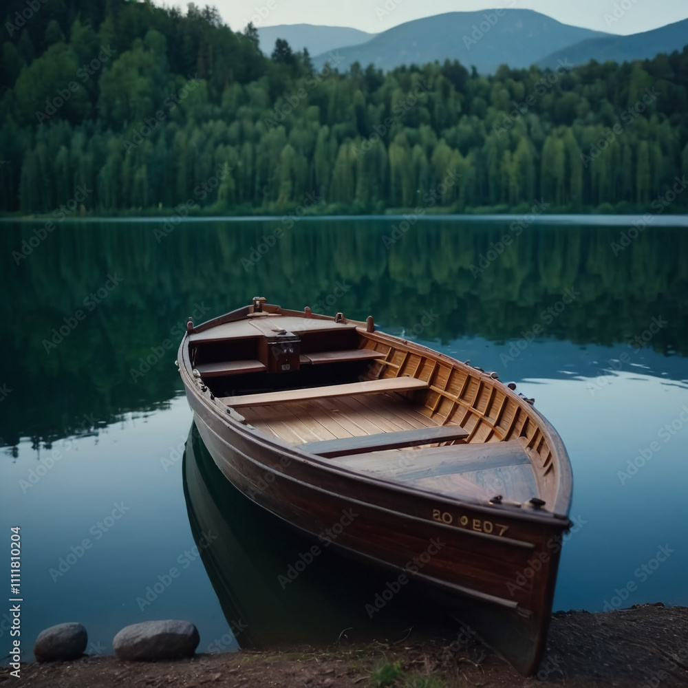 Seen - Ein einsames Boot gleitet über den stillen See Seen - Ein einsames Boot gleitet über den stillen See