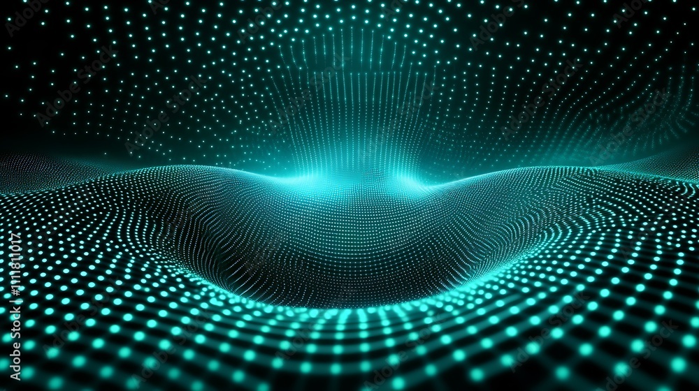 Obraz premium Abstract Digital Landscape with Blue Dots and Wave Patterns in a Stunning Fluid Motion Effect