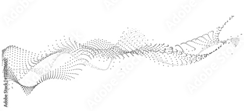 Waves of many lines flowing particles, abstract blend mesh from wavy black dotted stripes, vector curvy dynamic signal